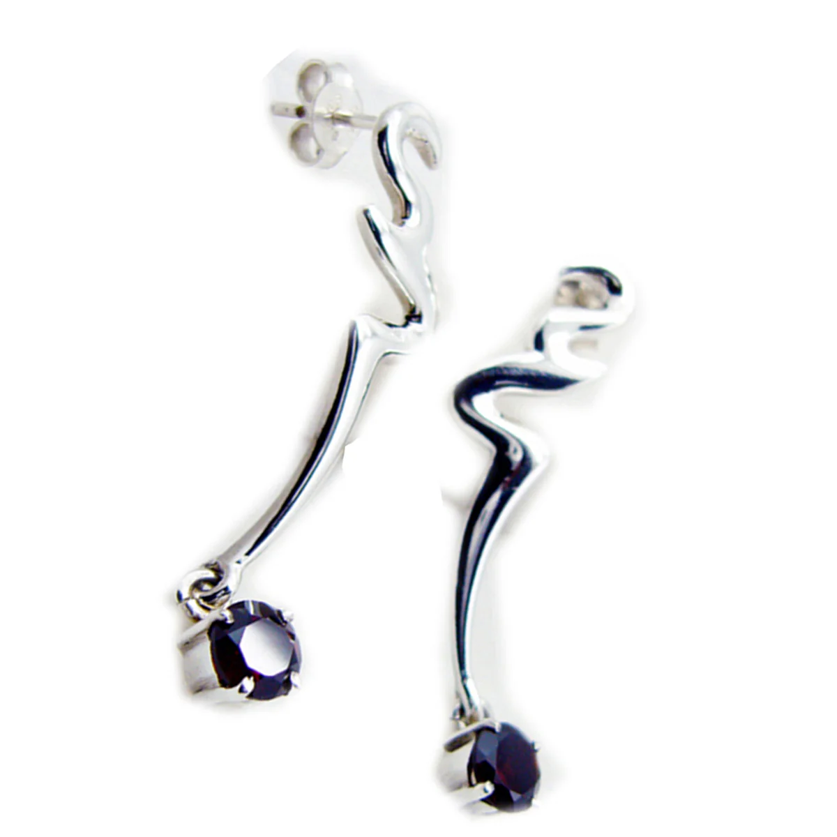 Garnet Korean Leah Solitaire Dangle Red 925 Sterling Silver Earring - Image 3