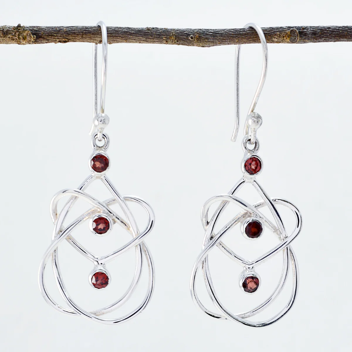 Garnet Korean Mathilde multiple Dangle Red 925 Sterling Silver Earring - Image 2