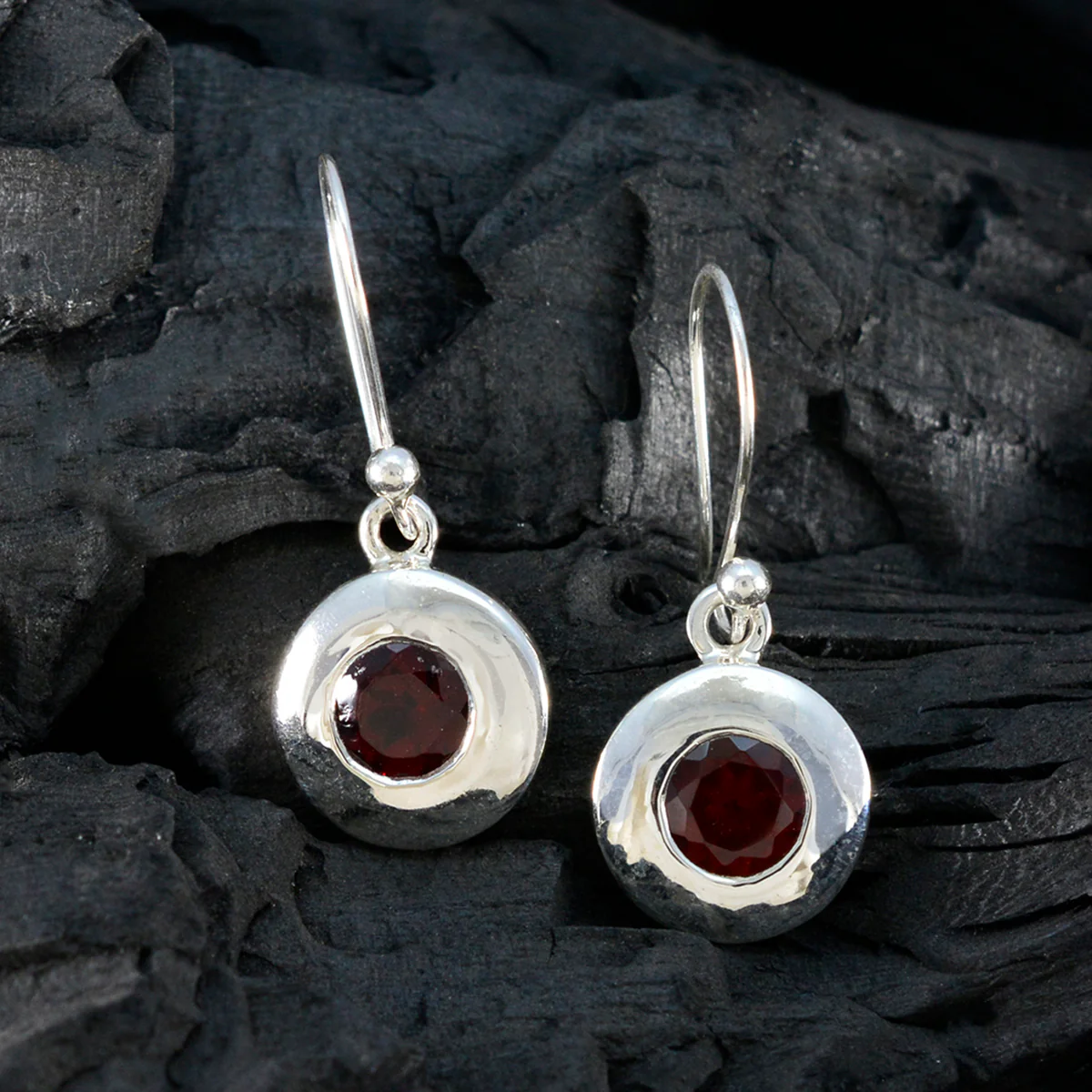 Garnet Korean Pauline Solitaire Dangle Red Sterling Silver Earring - Image 4