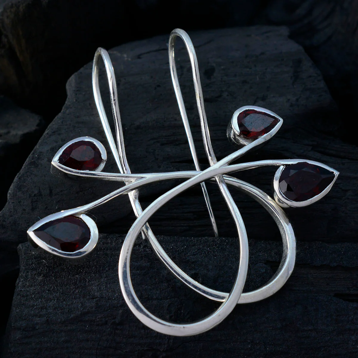 Garnet Korean Sakura multiple Dangle Red 925 Silver Earring - Image 2