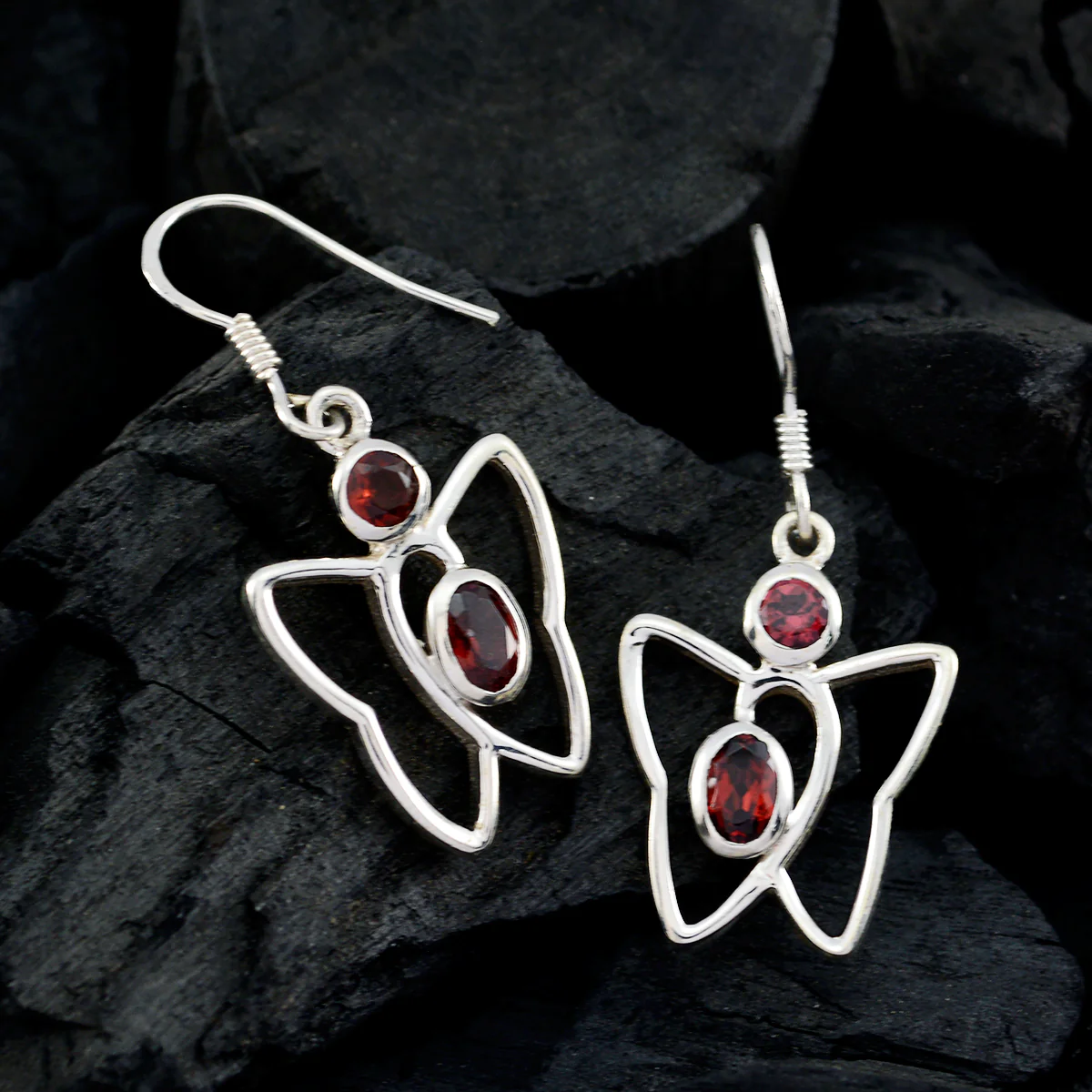 Garnet Latin American Olivia multiple Dangle Red Silver Earring - Image 2