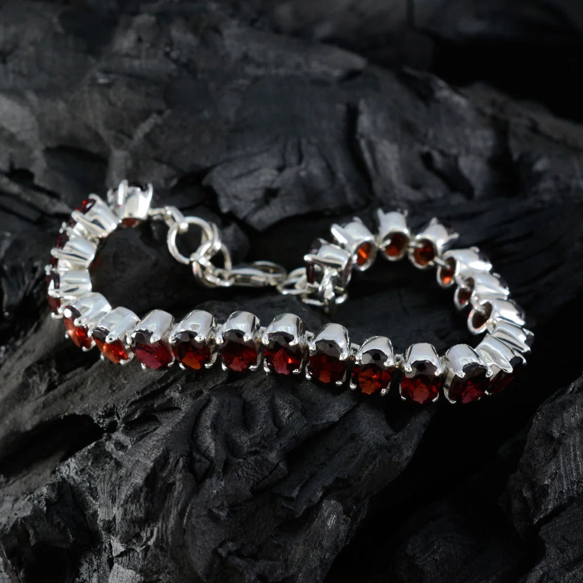 Garnet Lost Sock Memorial Day Mid-weight Red Silver Tennis Bracelet - Image 4