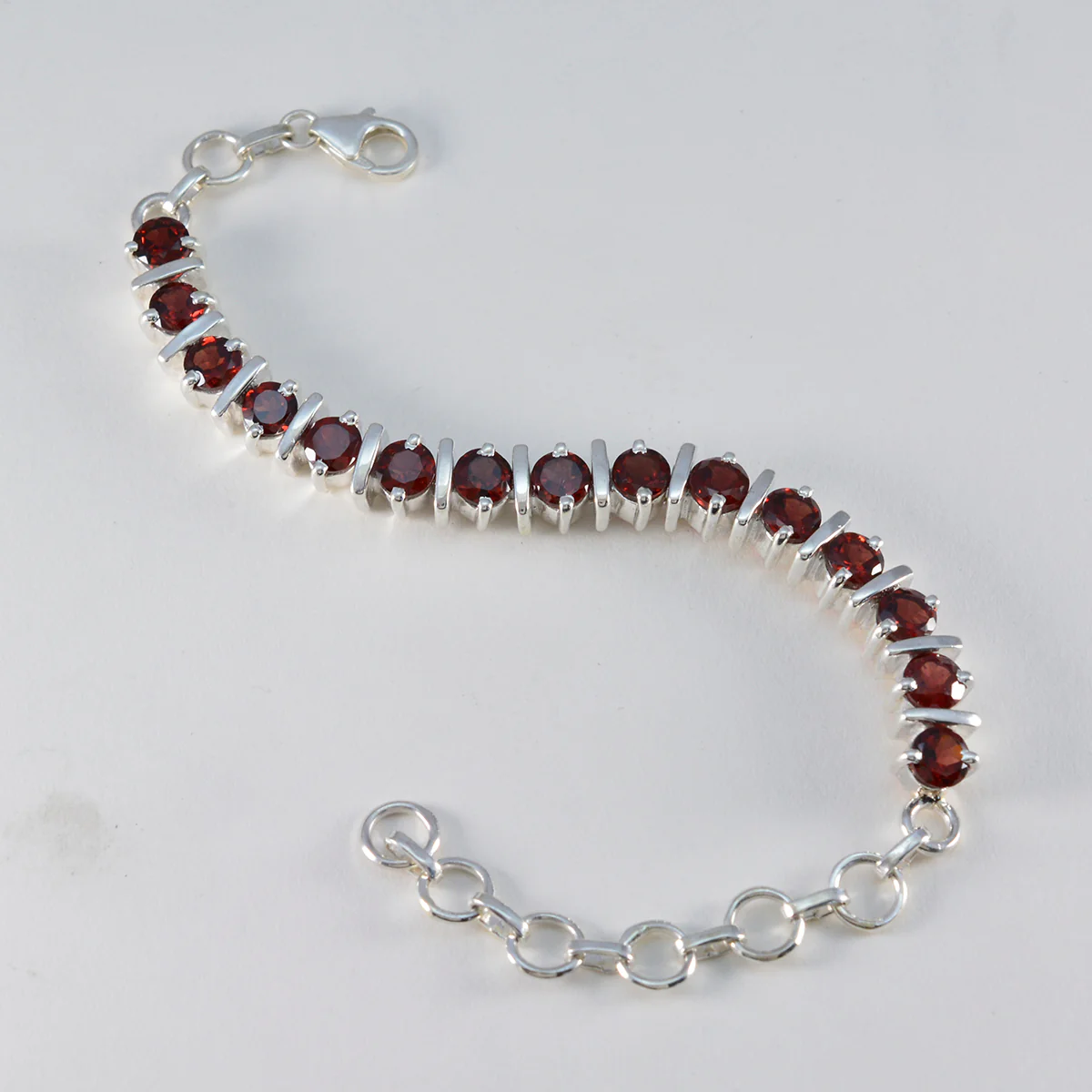 Garnet Luxury Minimal Red Silver Tennis Bracelet - Image 3