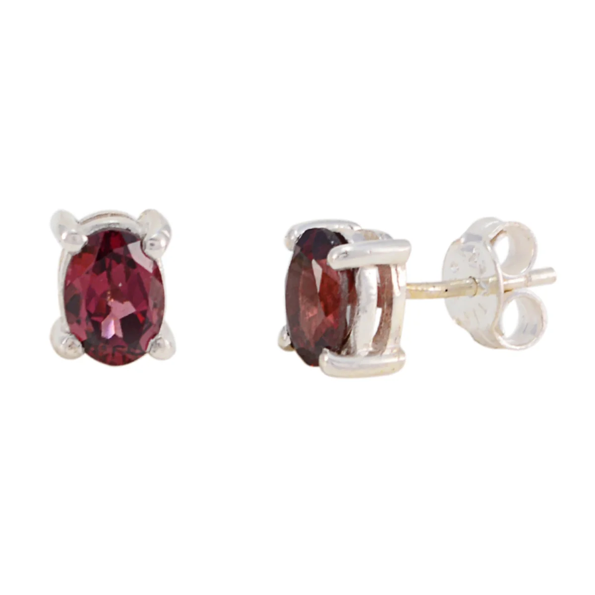 Garnet Mexican Bianca Solitaire Stud Red 925 Sterling Silver Earring - Image 3
