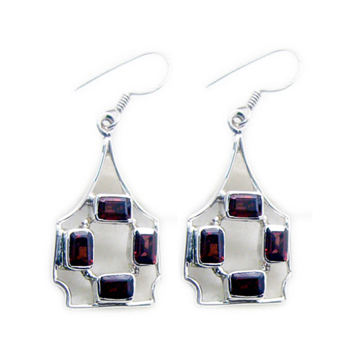 Garnet Mexican Eva multiple Dangle Red Silver Earring