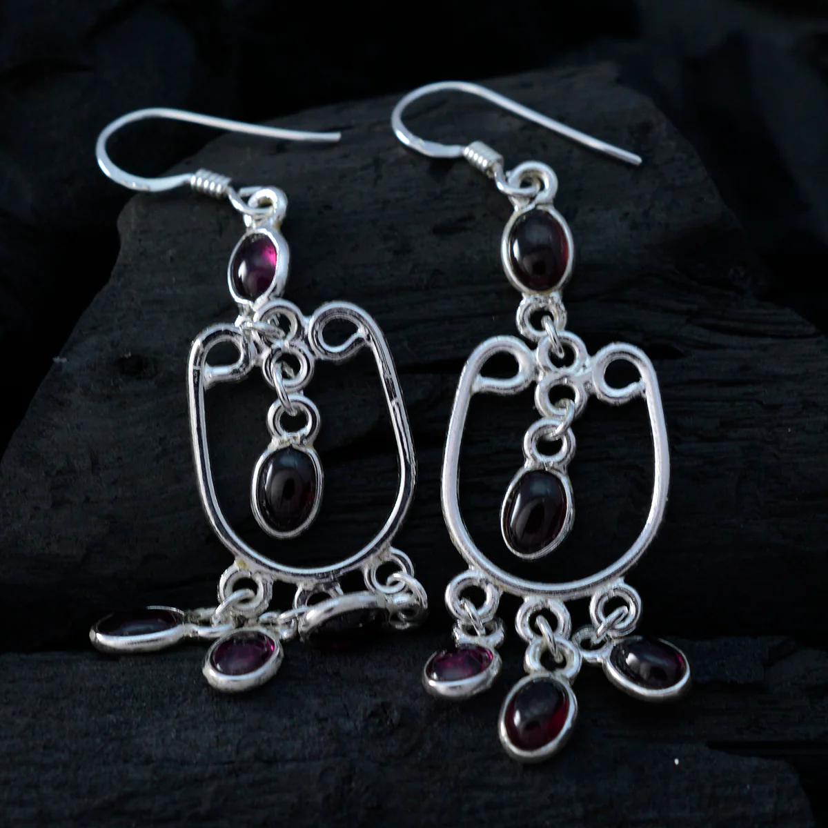 Garnet Mexican María multiple Dangle Red 92.5 Silver Earring - Image 4