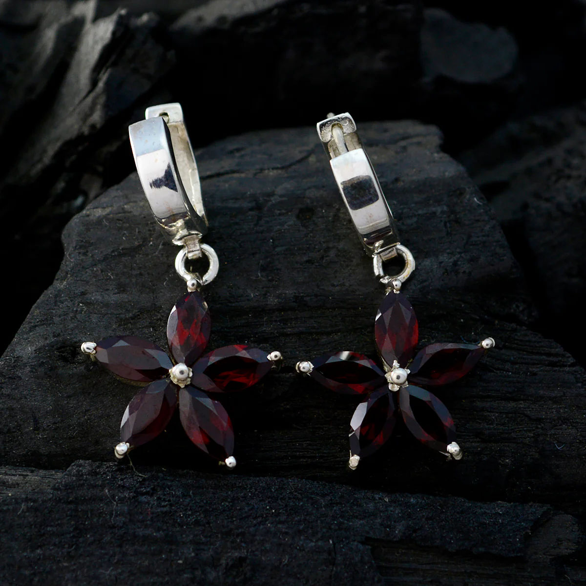 Garnet Mexican Nari multiple Dangle Red 925 Sterling Silver Earring - Image 5