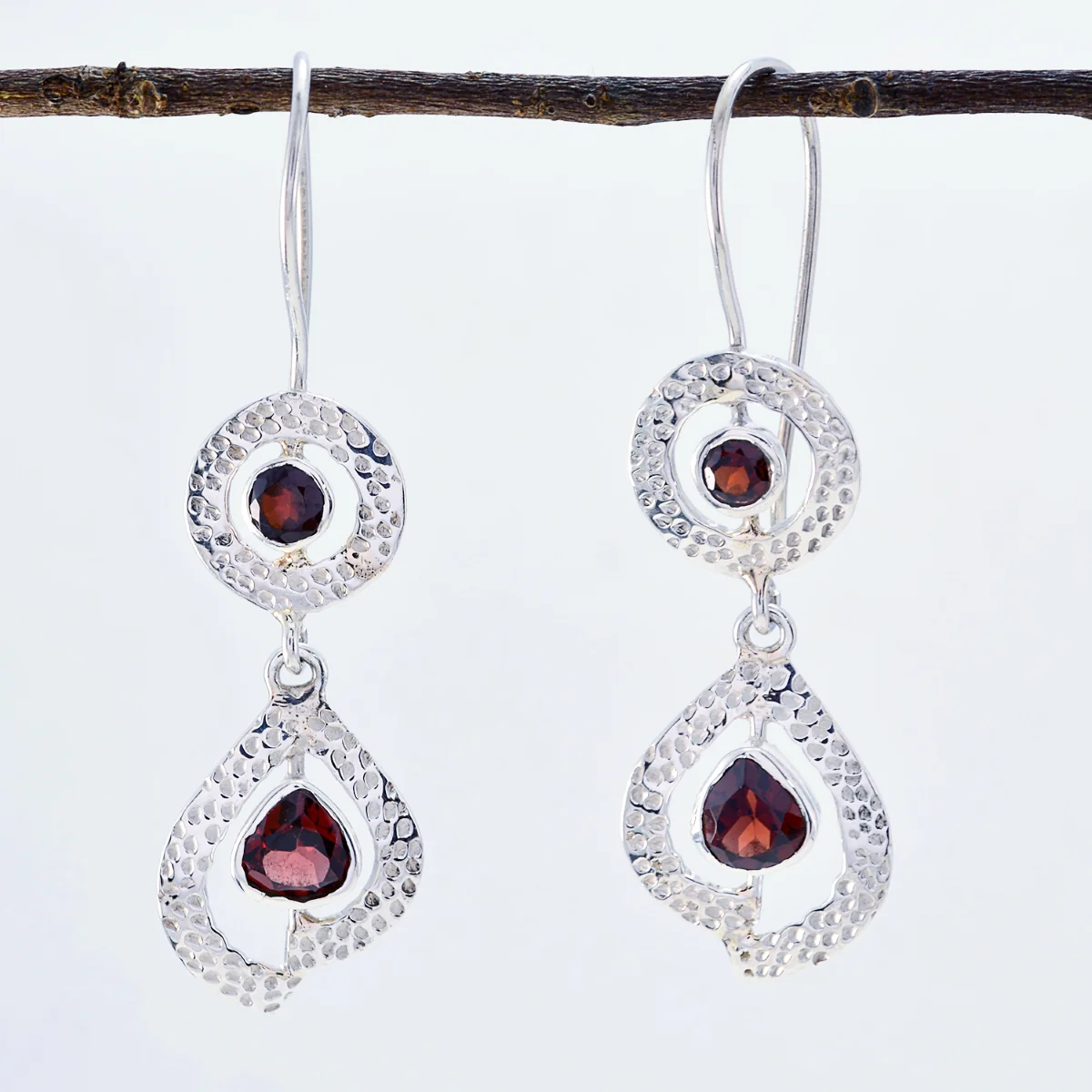 Garnet Mexican Nella multiple Dangle Red Sterling Silver Earring - Image 2