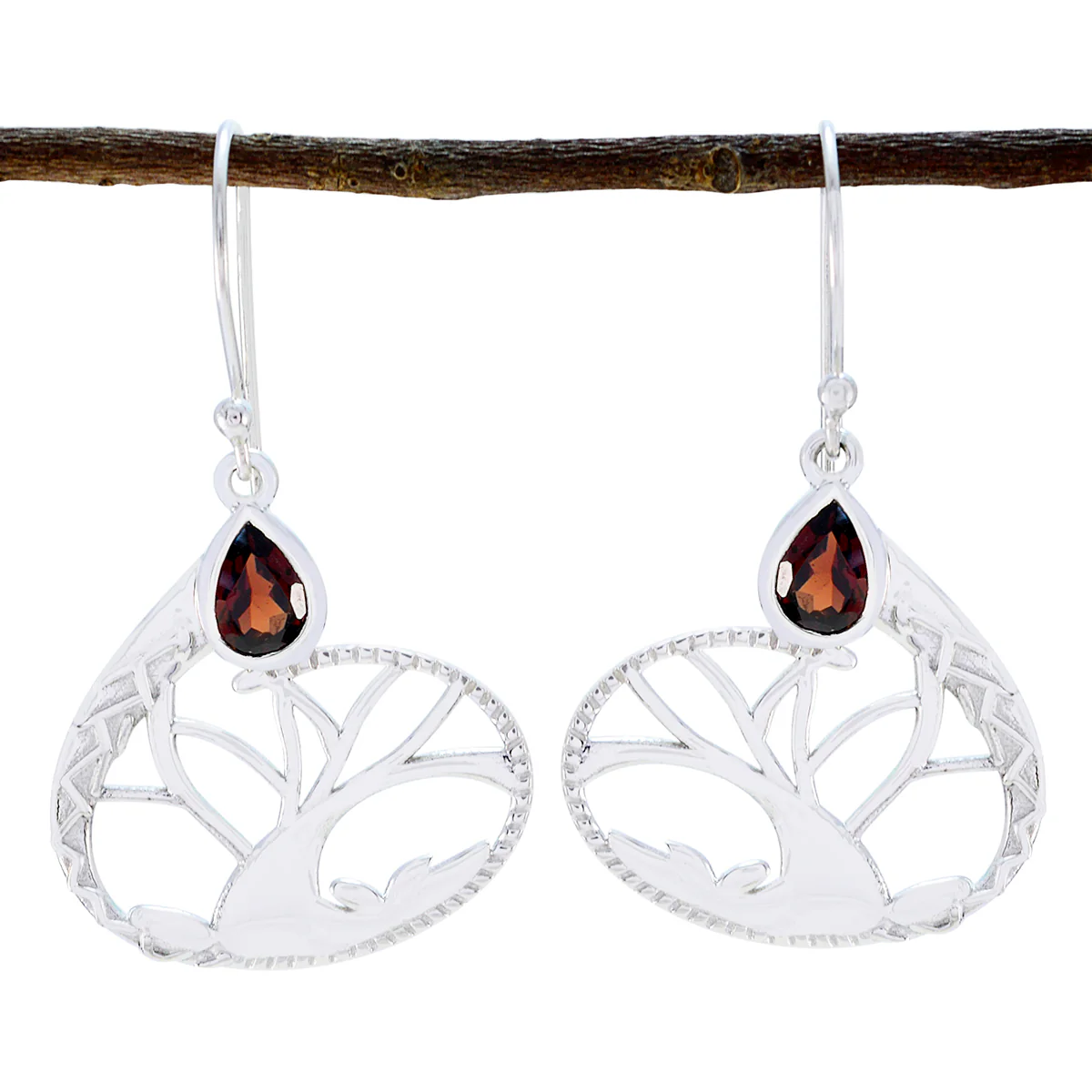 Garnet Mexican Scarlett Solitaire Dangle Red Sterling Silver Earring