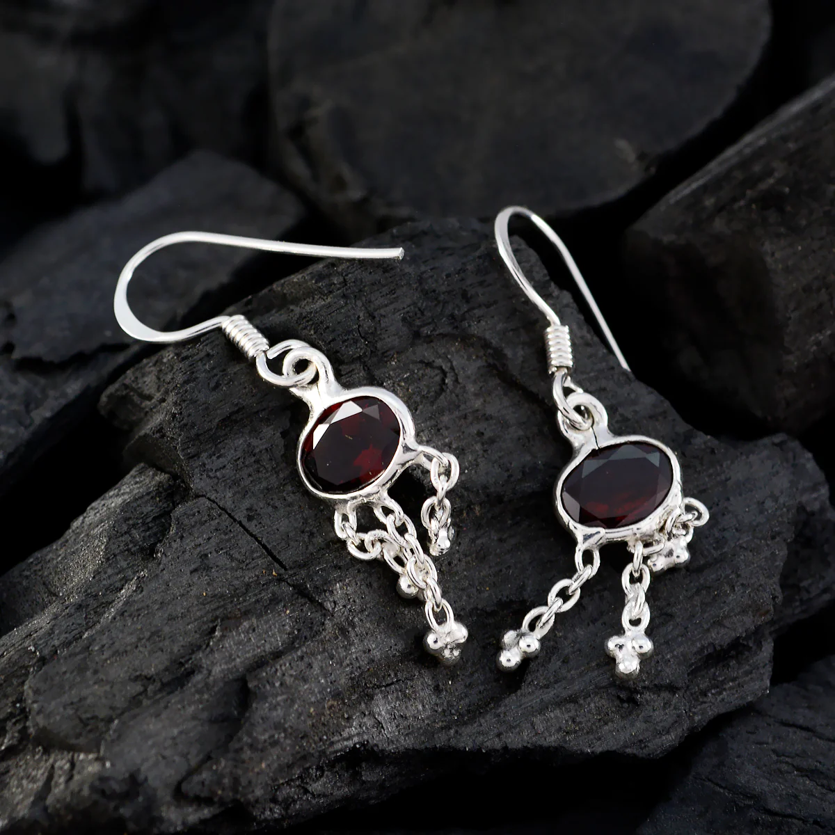 Garnet Middle Eastern Aria multiple Dangle Red 925 Silver Earring - Image 2
