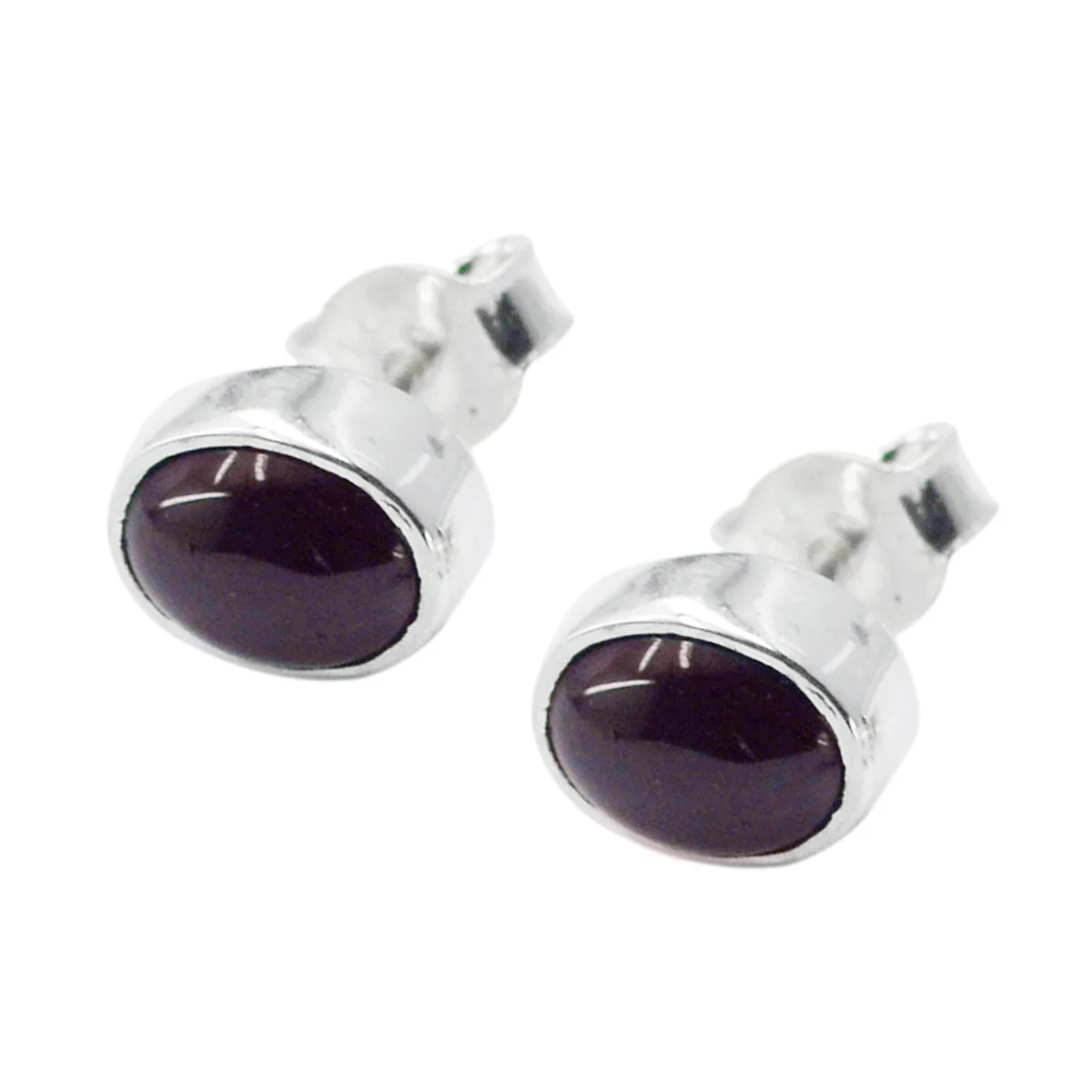 Garnet Middle Eastern Ava Solitaire Stud Red Sterling Silver Earring - Image 2