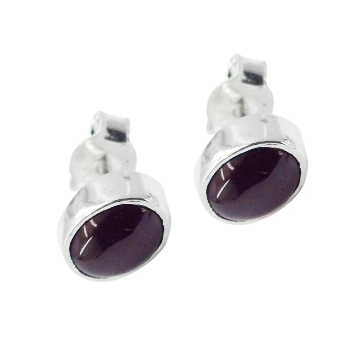 Garnet Middle Eastern Ava Solitaire Stud Red Sterling Silver Earring - Image 3