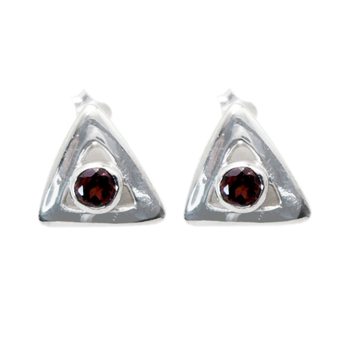 Garnet Middle Eastern Chen Solitaire Stud Red Sterling Silver Earring
