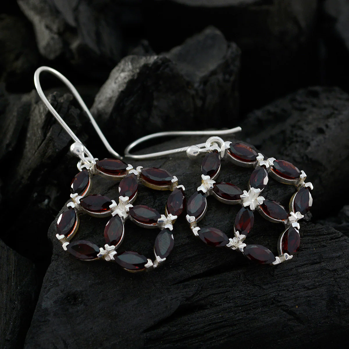 Garnet Middle Eastern Elena multiple Dangle Red Sterling Silver Earring - Image 2
