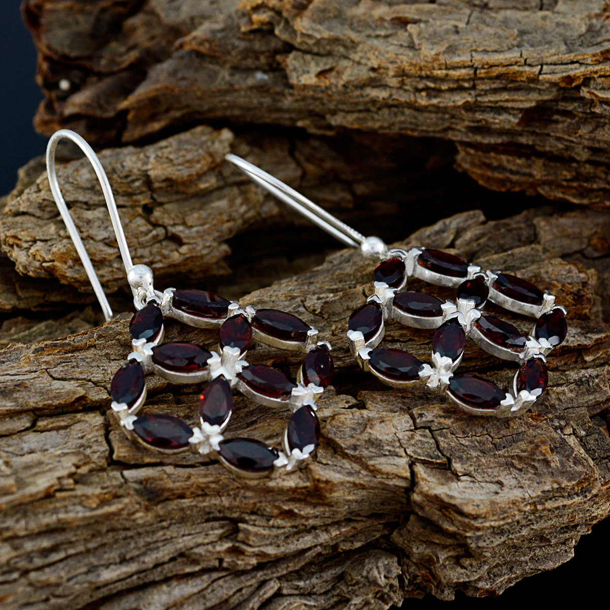 Garnet Middle Eastern Elena multiple Dangle Red Sterling Silver Earring - Image 3