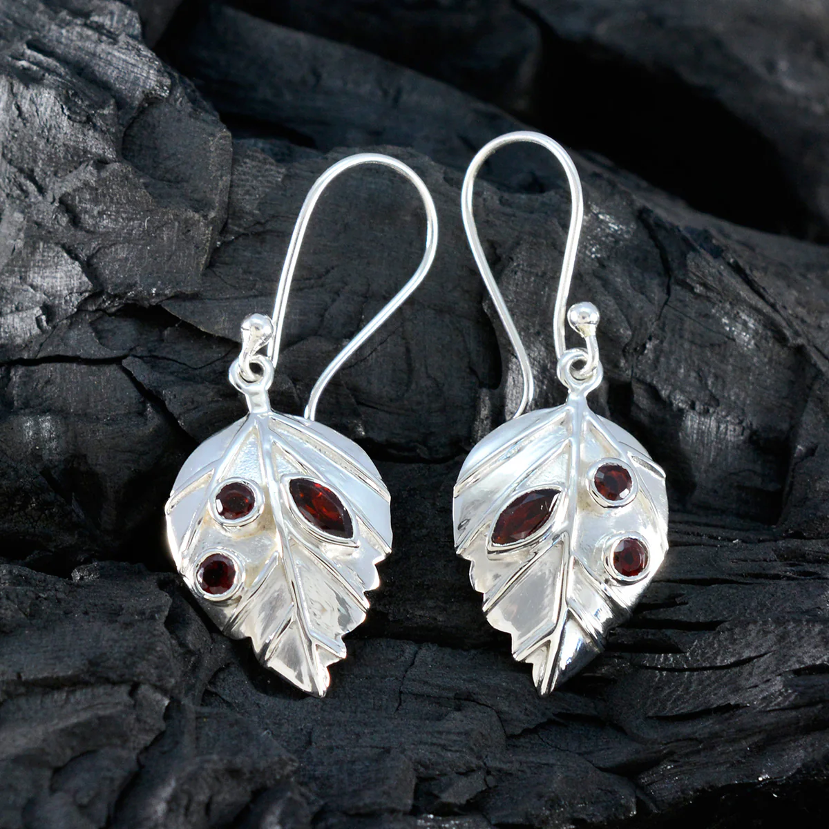 Garnet Middle Eastern Ellie multiple Dangle Red 92.5 Silver Earring - Image 4