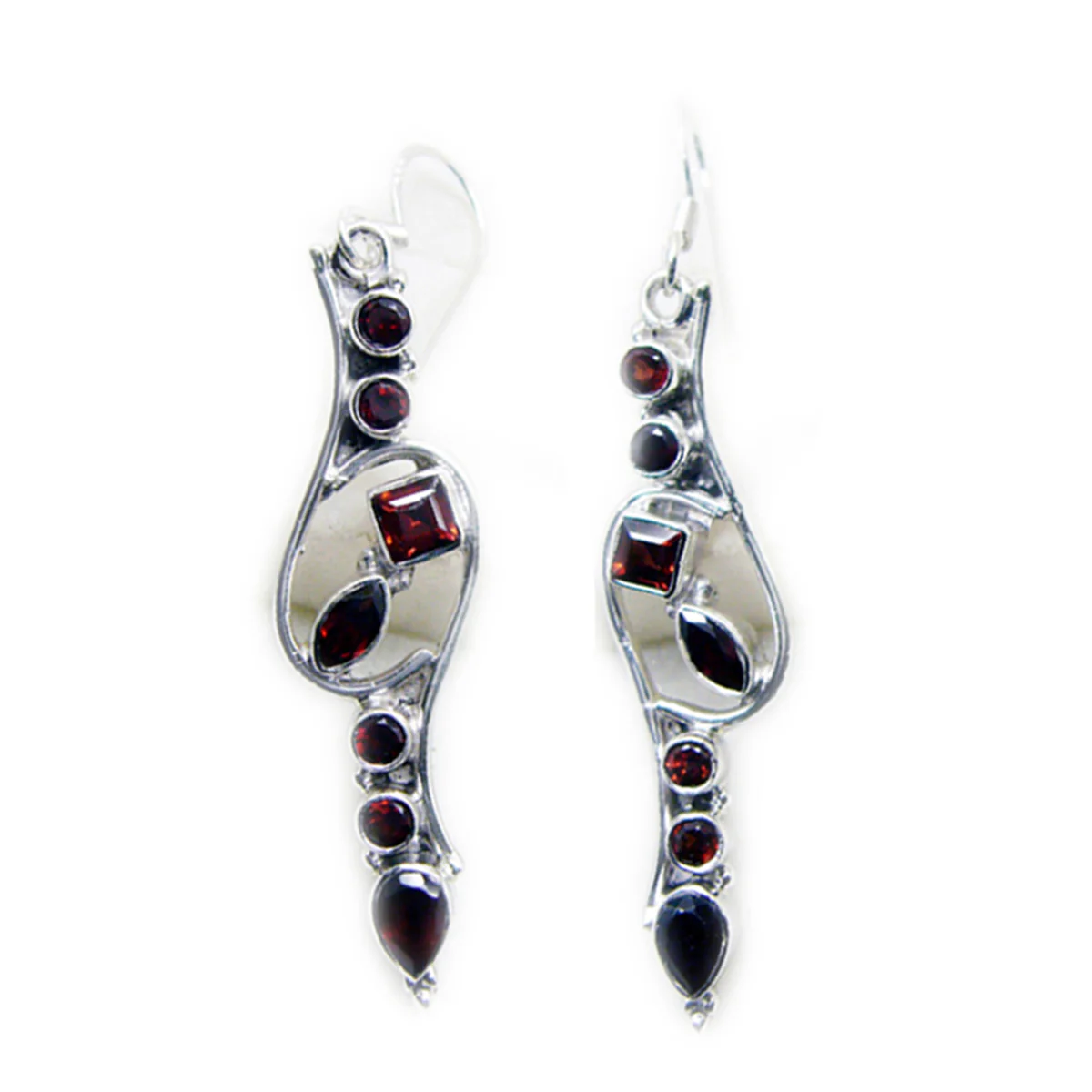Garnet Middle Eastern Emma multiple Dangle Red 925 Sterling Silver Earring