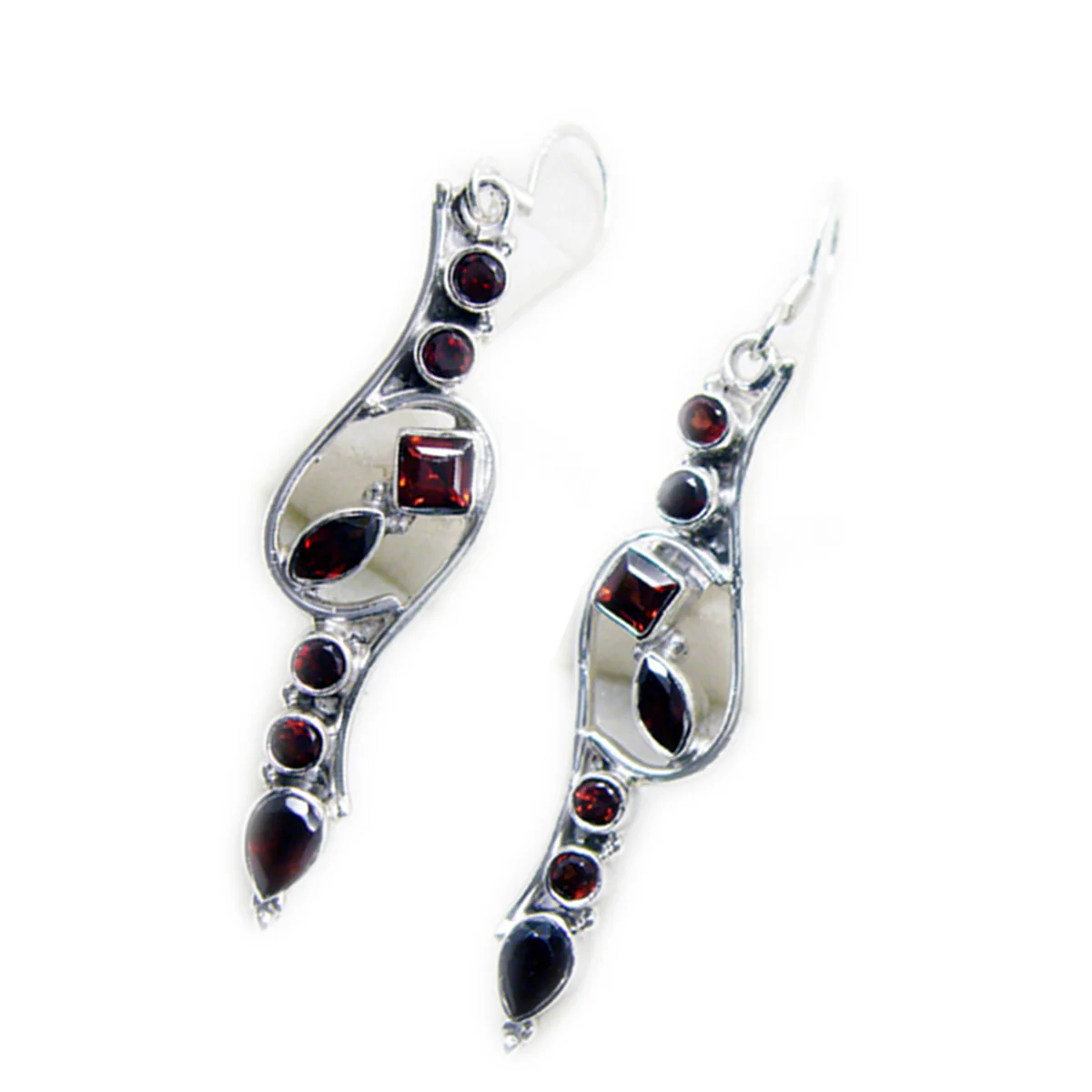 Garnet Middle Eastern Emma multiple Dangle Red 925 Sterling Silver Earring - Image 2