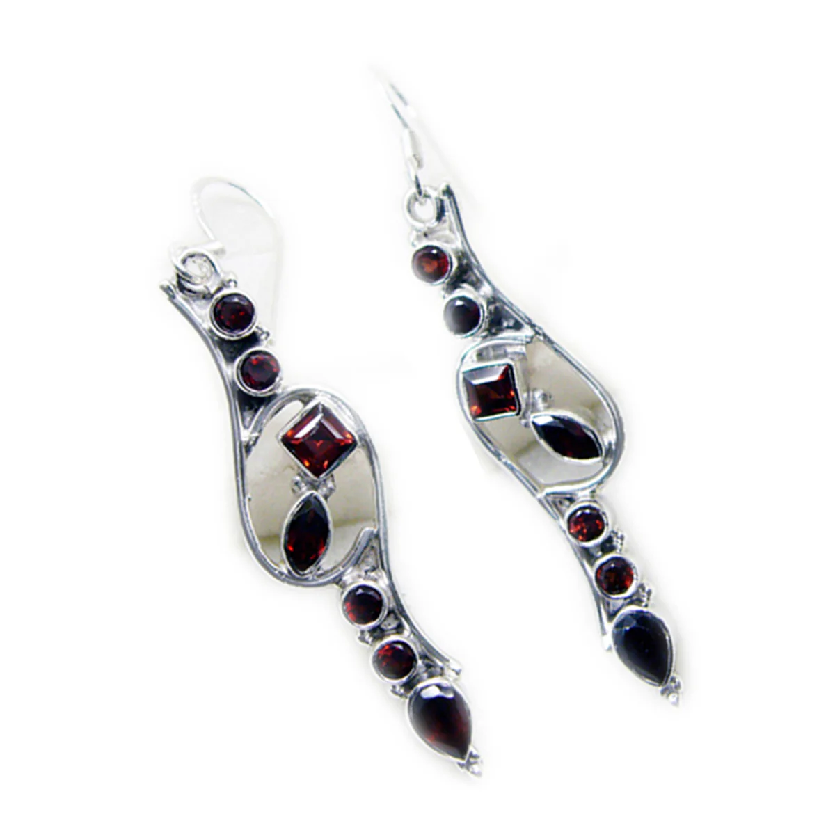 Garnet Middle Eastern Emma multiple Dangle Red 925 Sterling Silver Earring - Image 3