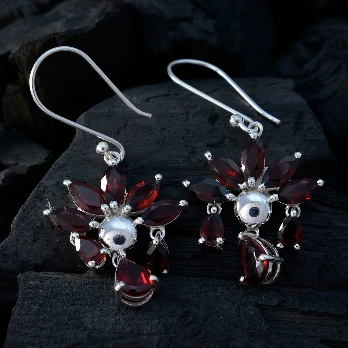 Garnet Middle Eastern Xiu multiple Dangle Red 925 Sterling Silver Earring - Image 2