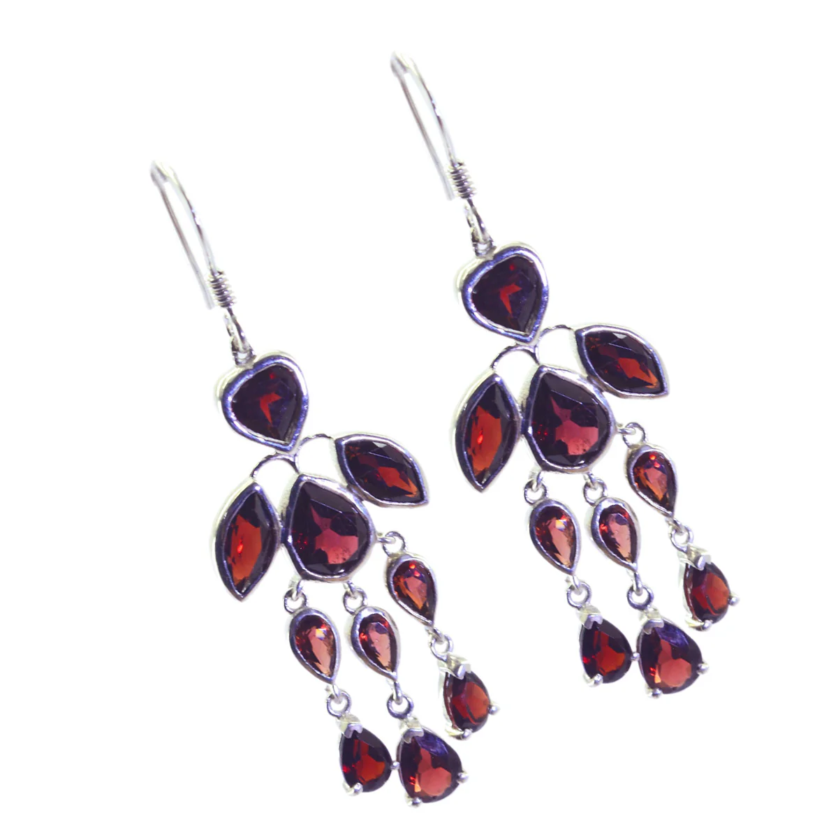 Garnet Moroccan Chloe multiple Dangle Red 925 Silver Earring - Image 3