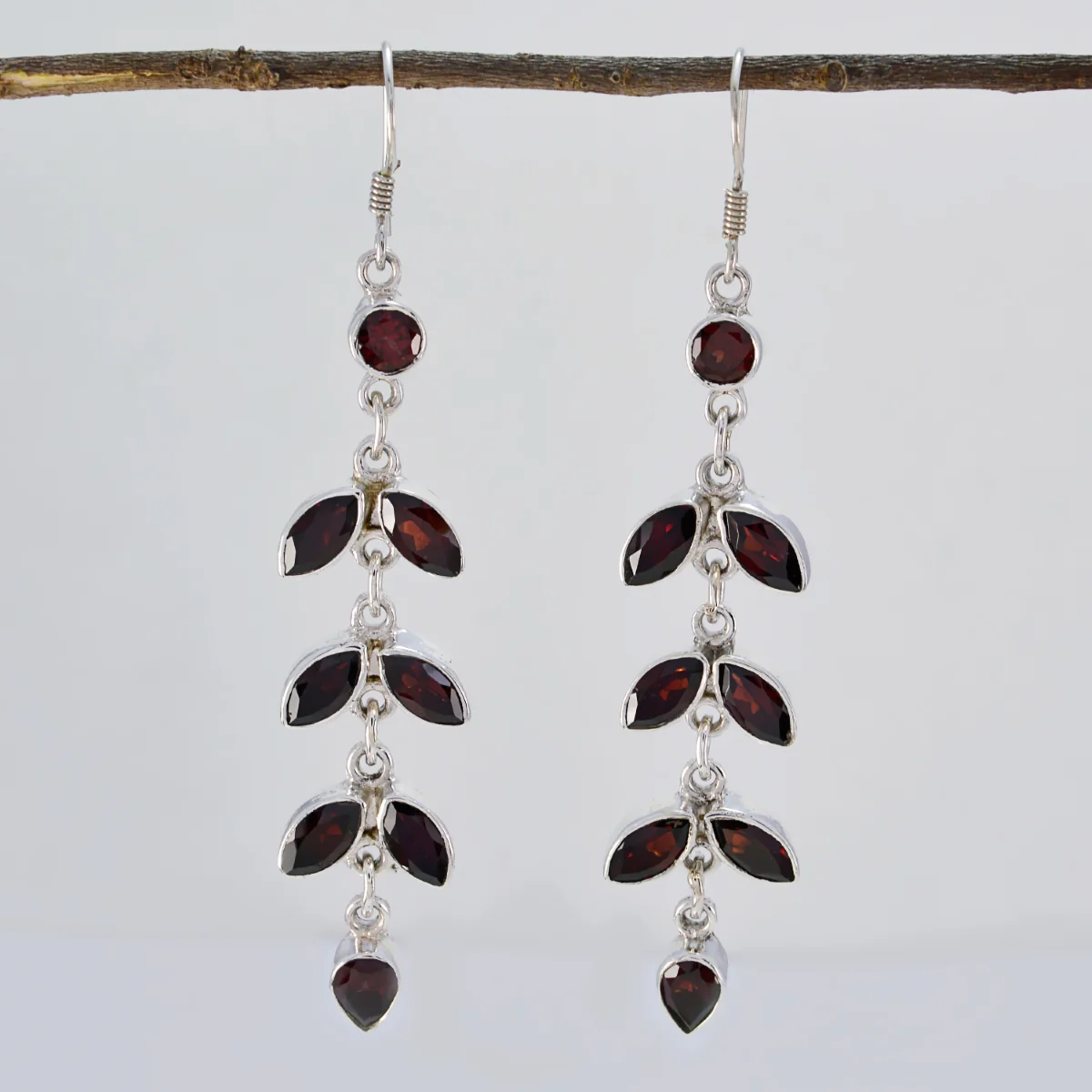 Garnet Moroccan Hannah multiple Dangle Red 92.5 Silver Earring - Image 2