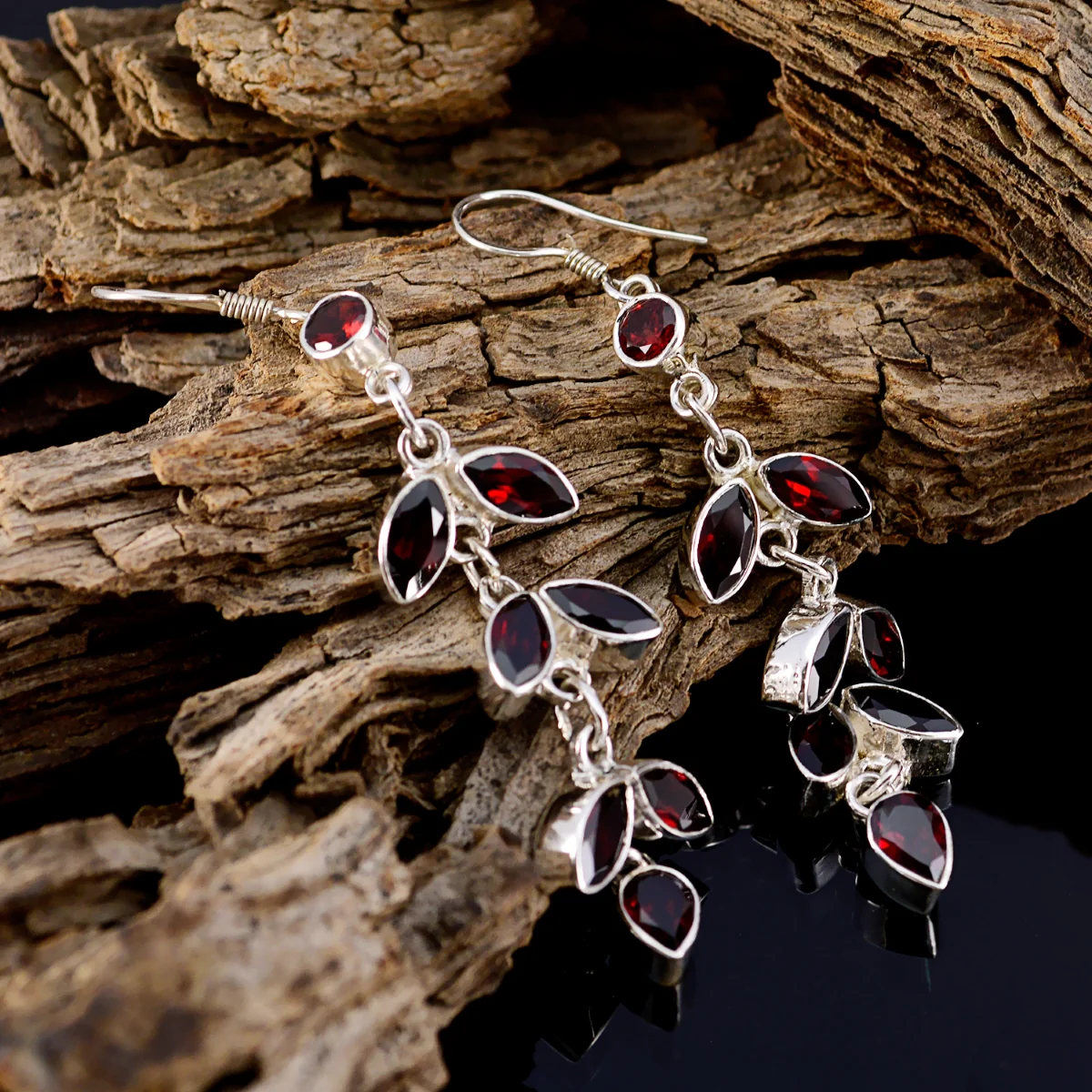 Garnet Moroccan Hannah multiple Dangle Red 92.5 Silver Earring - Image 3