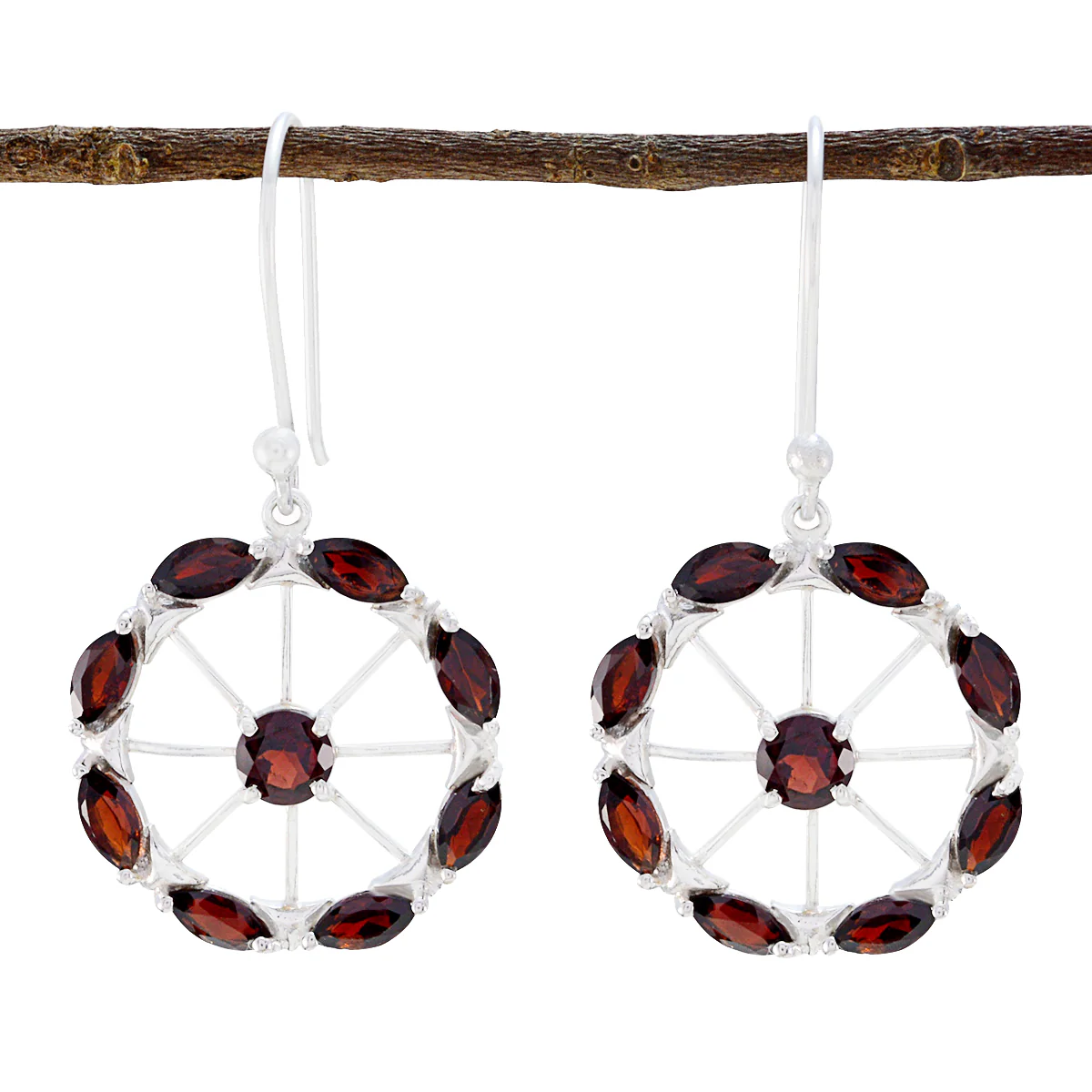 Garnet Moroccan Isabella multiple Dangle Red Silver Earring