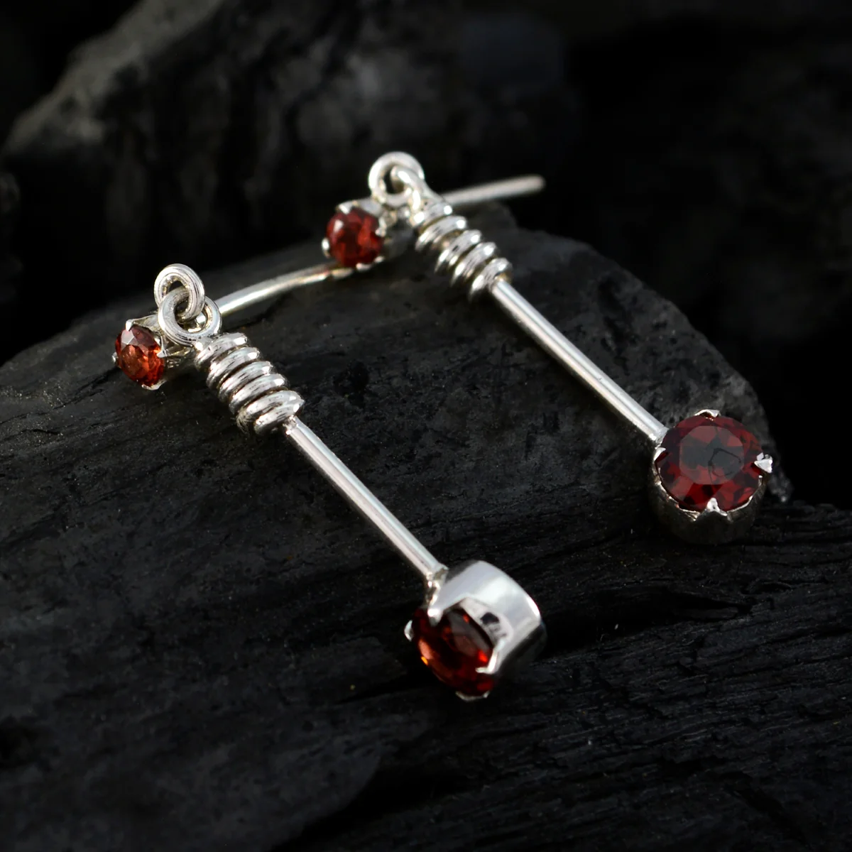 Garnet Moroccan Julieta multiple Stud Red 92.5 Silver Earring - Image 4