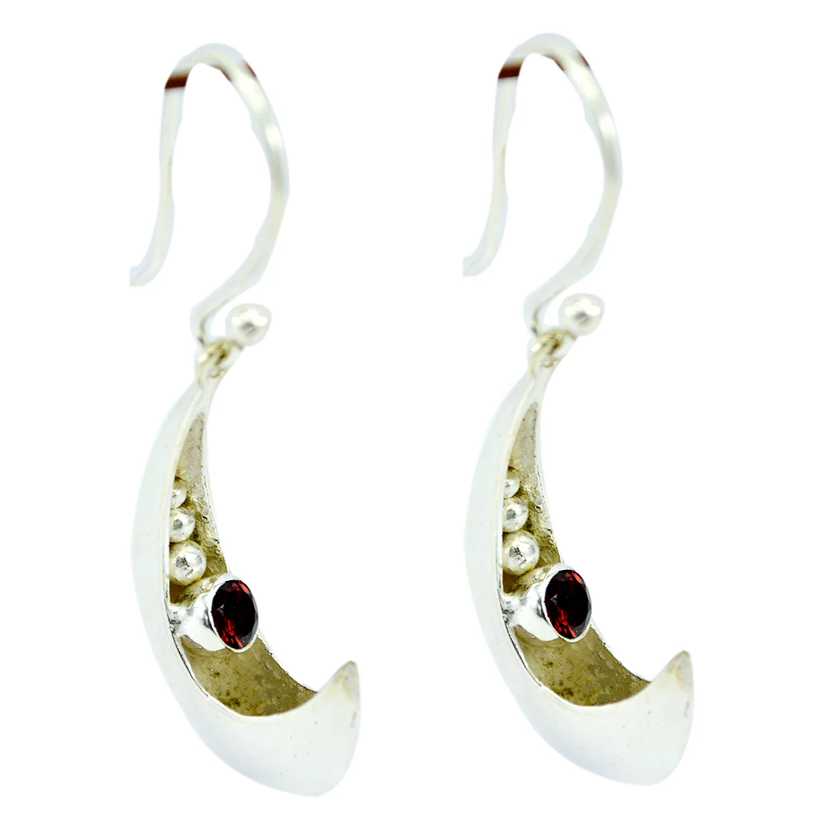 Garnet Moroccan Laura Solitaire Dangle Red Silver Earring - Image 3