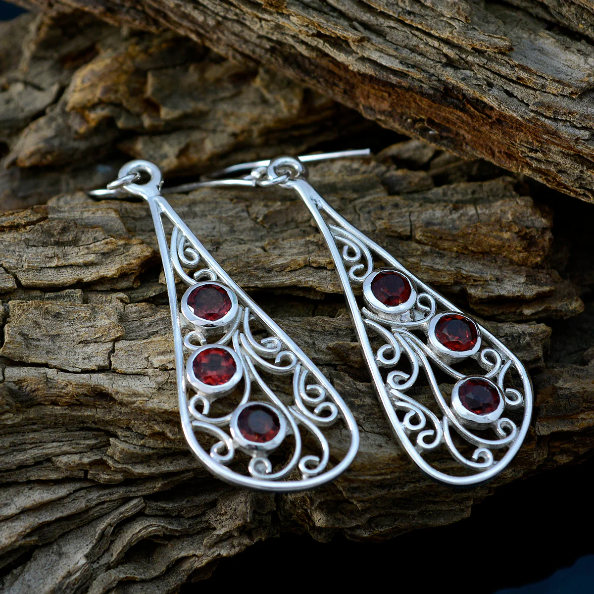 Garnet Moroccan Teresa multiple Dangle Red 92.5 Silver Earring - Image 3
