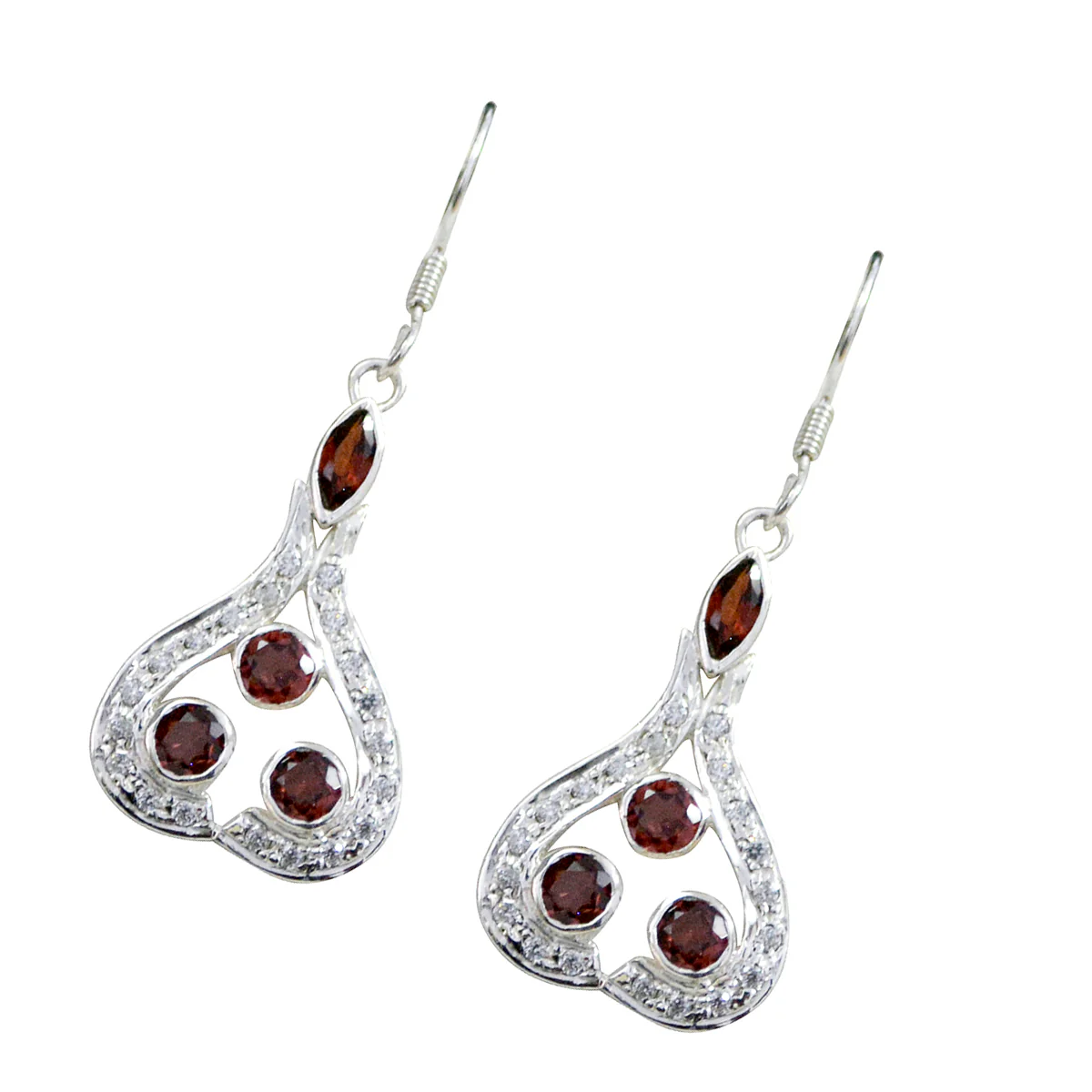 Garnet Moroccan Ying multiple Dangle Red 925 Sterling Silver Earring - Image 2