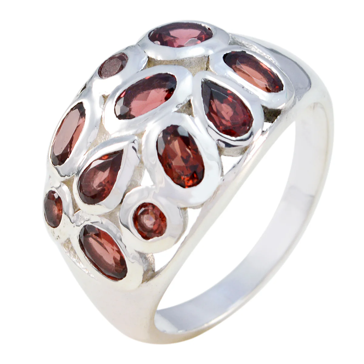 Garnet multiple African 925 Silver Red Gemstones Eye-catching Contemporary Ring Jewelry