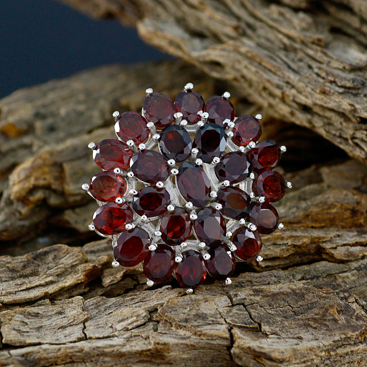 Garnet multiple African Silver Red Gemstone Eye-catching Abstract Ring Jewelry - Image 4