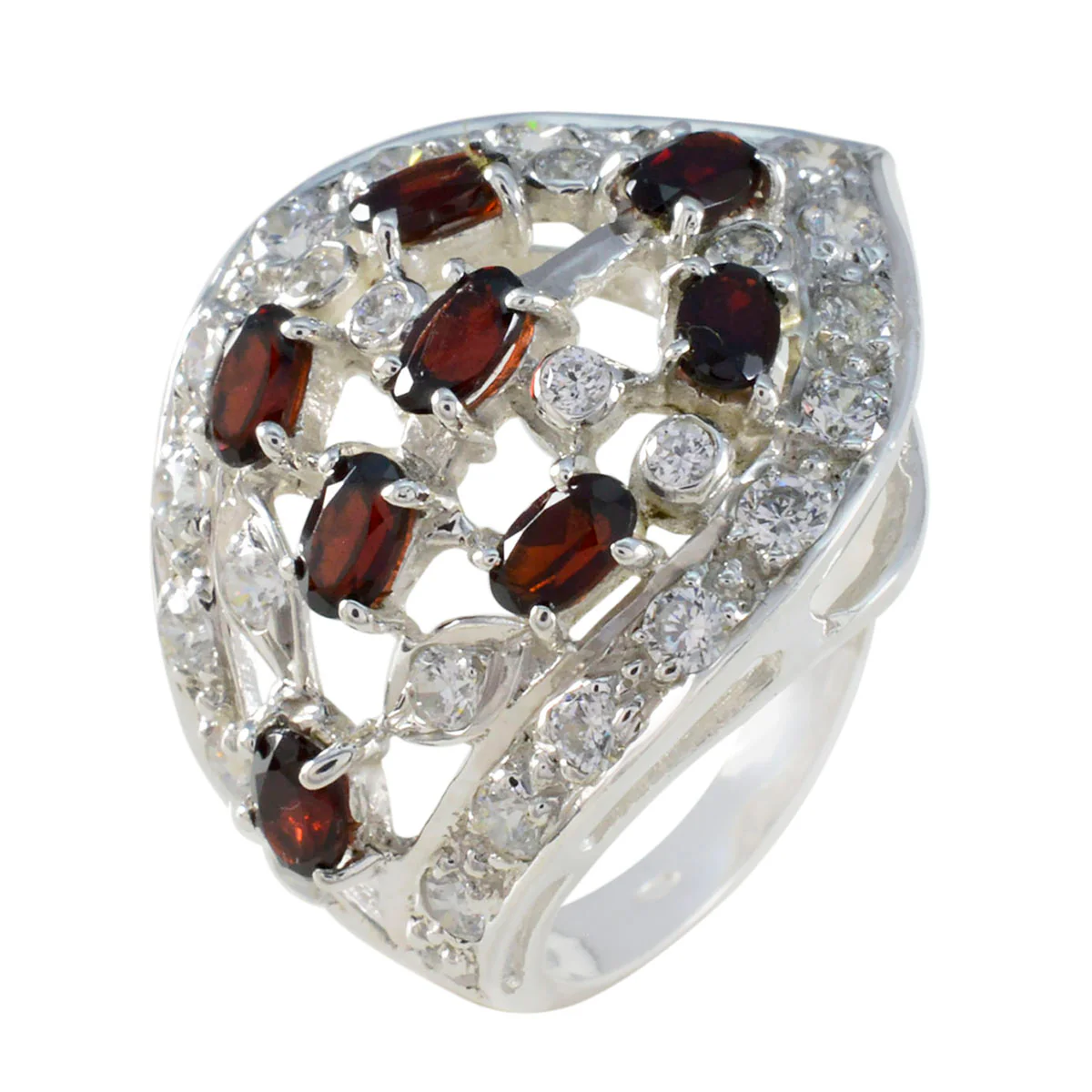 Garnet multiple African Silver Red Gemstone Versatile Abstract Ring Jewelry - Image 2