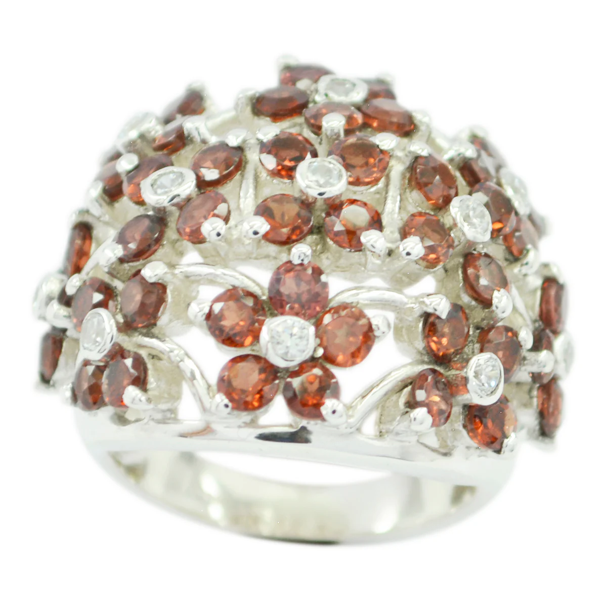 Garnet multiple African Silver Red Gemstones Statement Floral Ring Jewellery