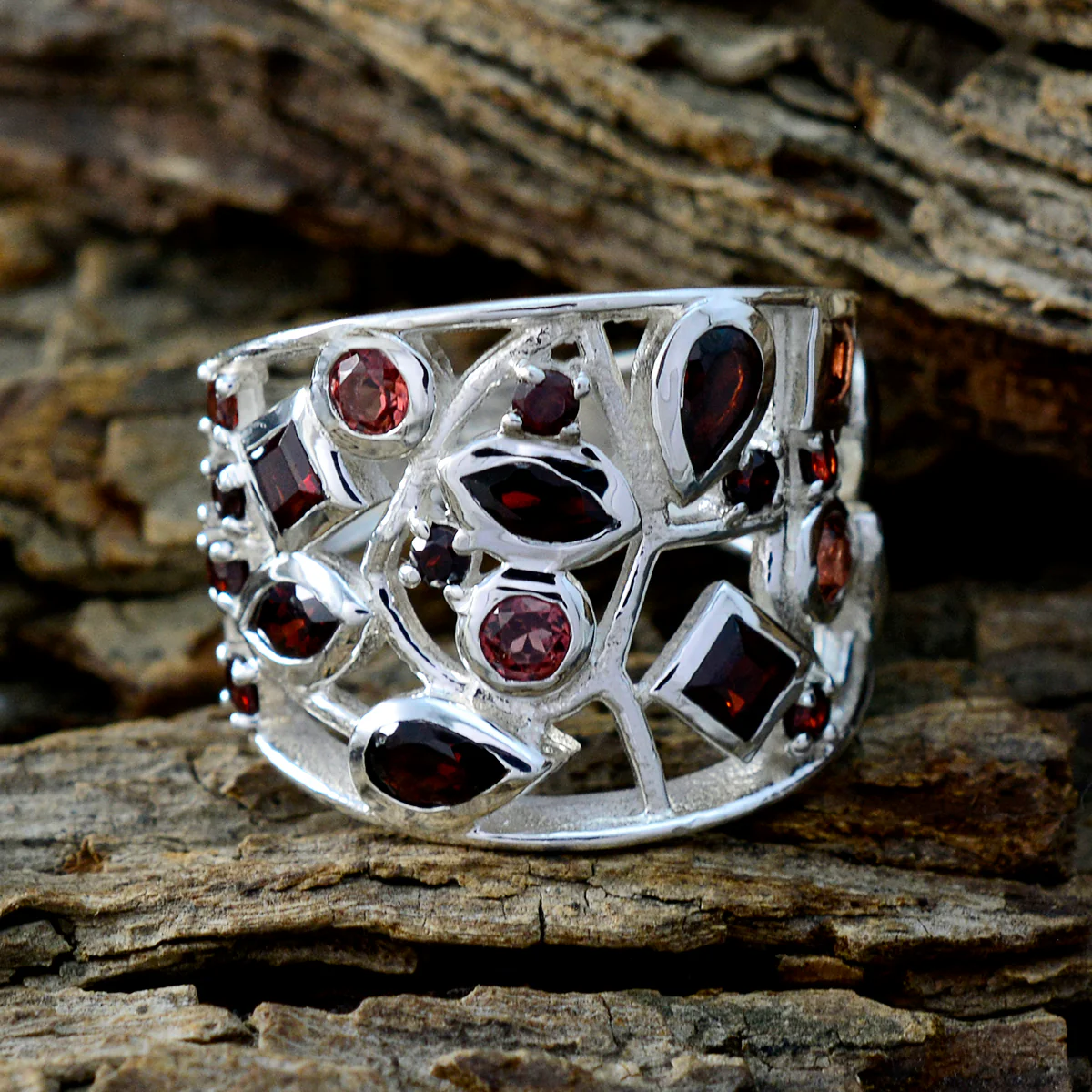 Garnet multiple Egyptian 925 Silver Red Gemstones Versatile Heritage Ring Jewellery - Image 3