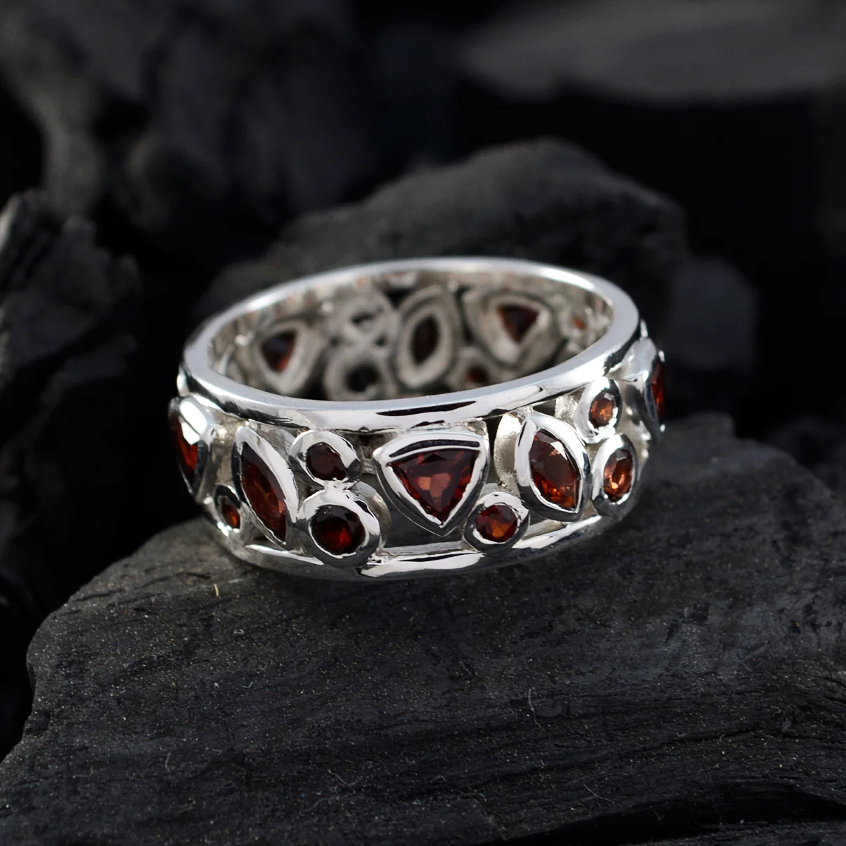 Garnet multiple Egyptian Sterling Silver Red Gems Versatile Eternity Band Jewelry - Image 5