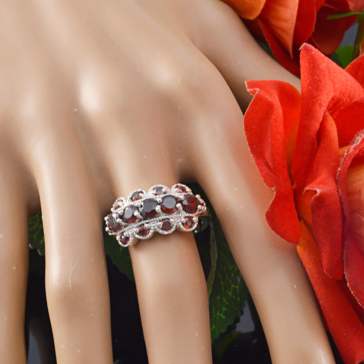 Garnet multiple French 925 Silver Red Gems Slim Fairytale Ring Jewellery - Image 6