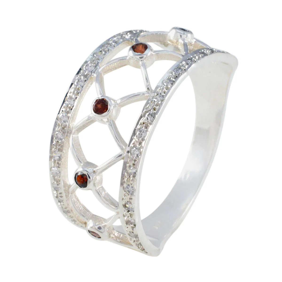 Garnet multiple French 925 Silver Red Gemstone Slim Trendy Ring Jewellery - Image 2