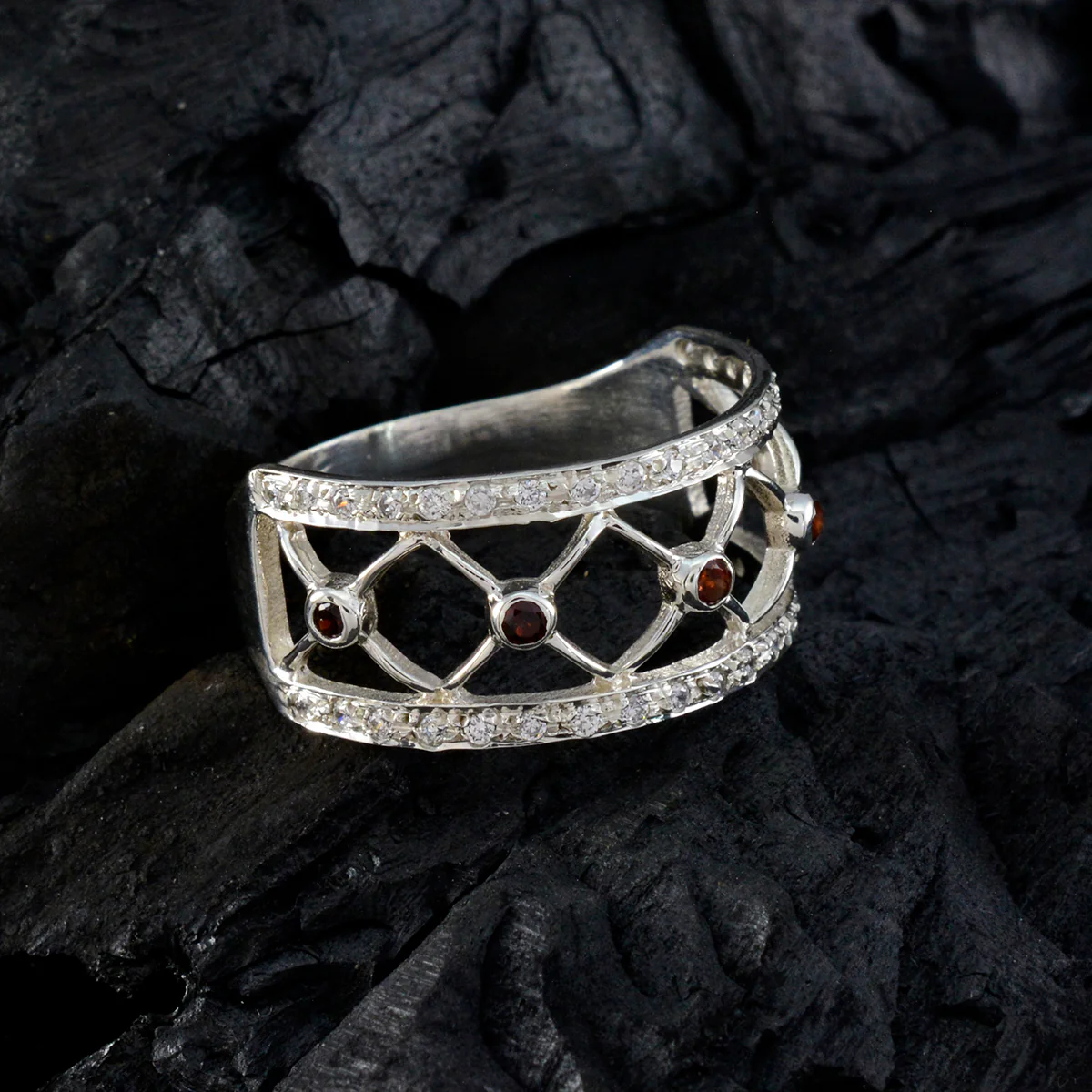 Garnet multiple French 925 Silver Red Gemstone Slim Trendy Ring Jewellery - Image 4