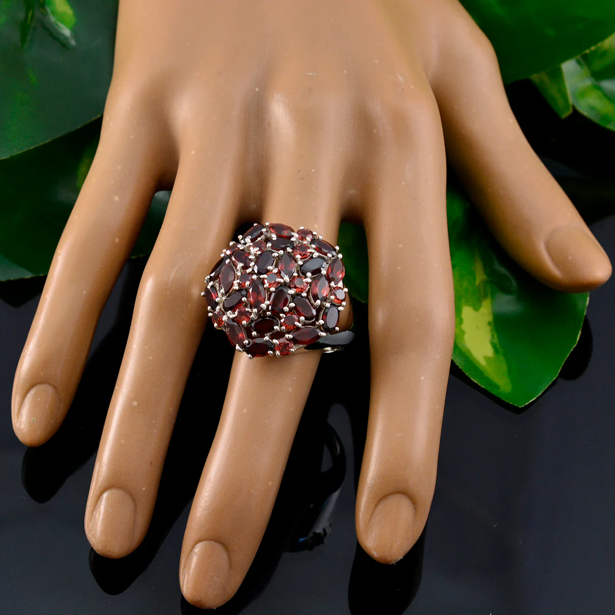 Garnet multiple French 925 Sterling Silver Red Gems Statement Heritage Ring Jewellery - Image 5