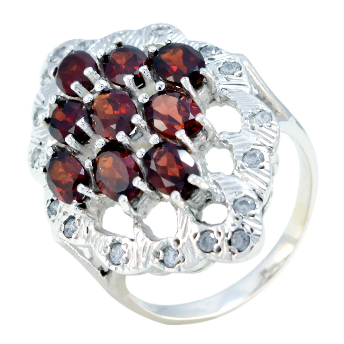 Garnet multiple French Silver Red Gems Statement Armor Ring Jewelry