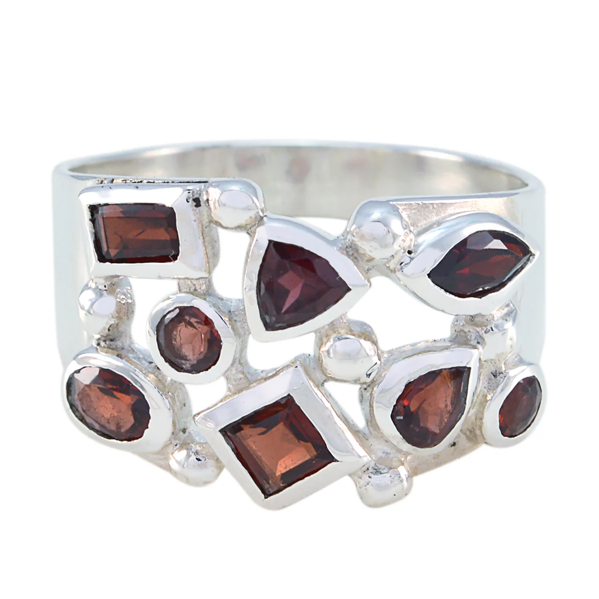 Garnet multiple French Sterling Silver Red Gems Eye-catching Contemporary Ring Jewellery