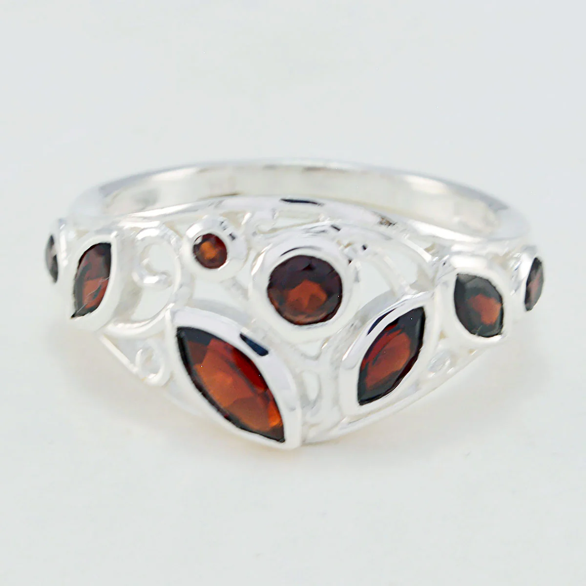 Garnet multiple French Sterling Silver Red Gemstone Minimal Cultural Ring Jewelry - Image 2