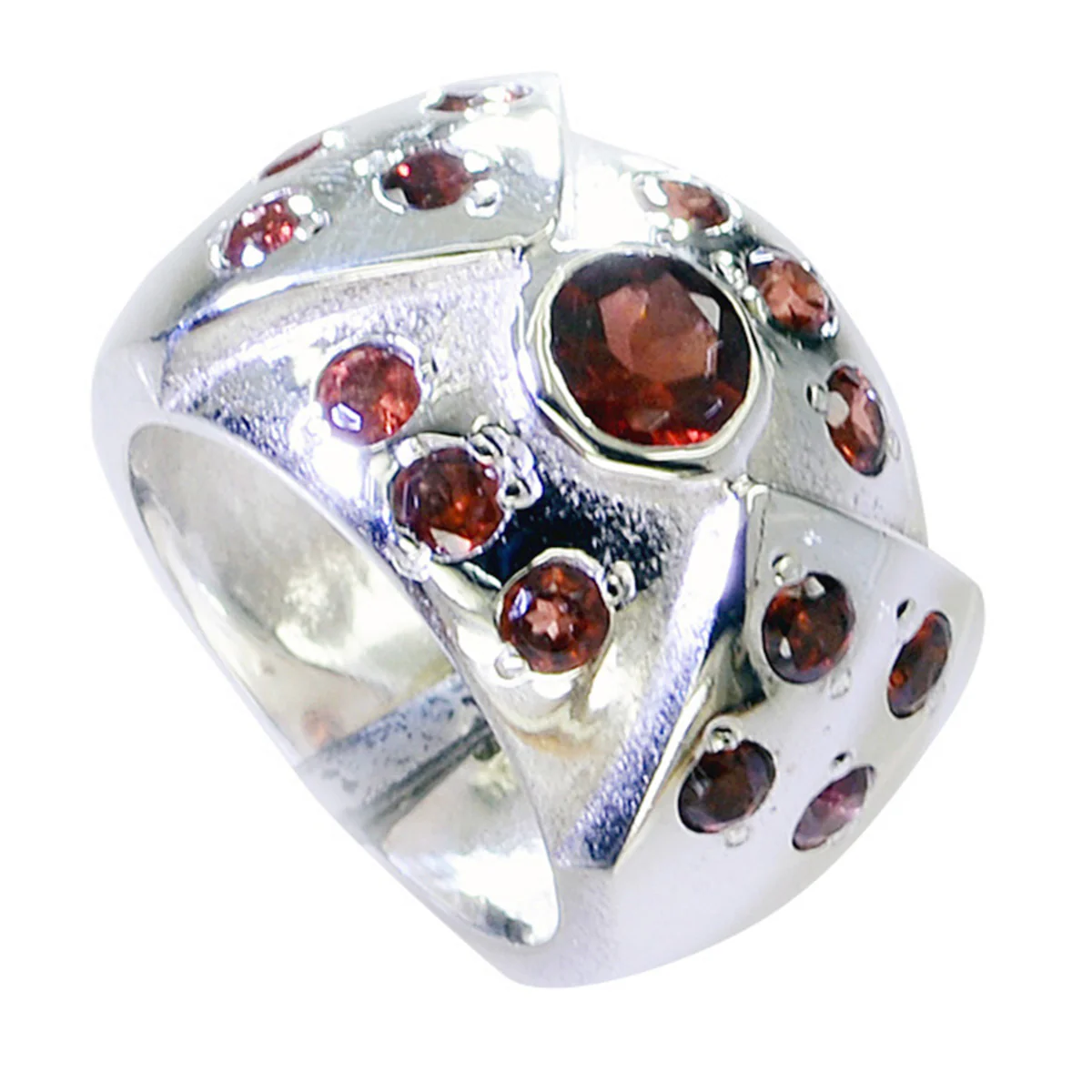 Garnet multiple German 925 Silver Red Gems Chunky Ethnic Ring Jewelry - Image 2