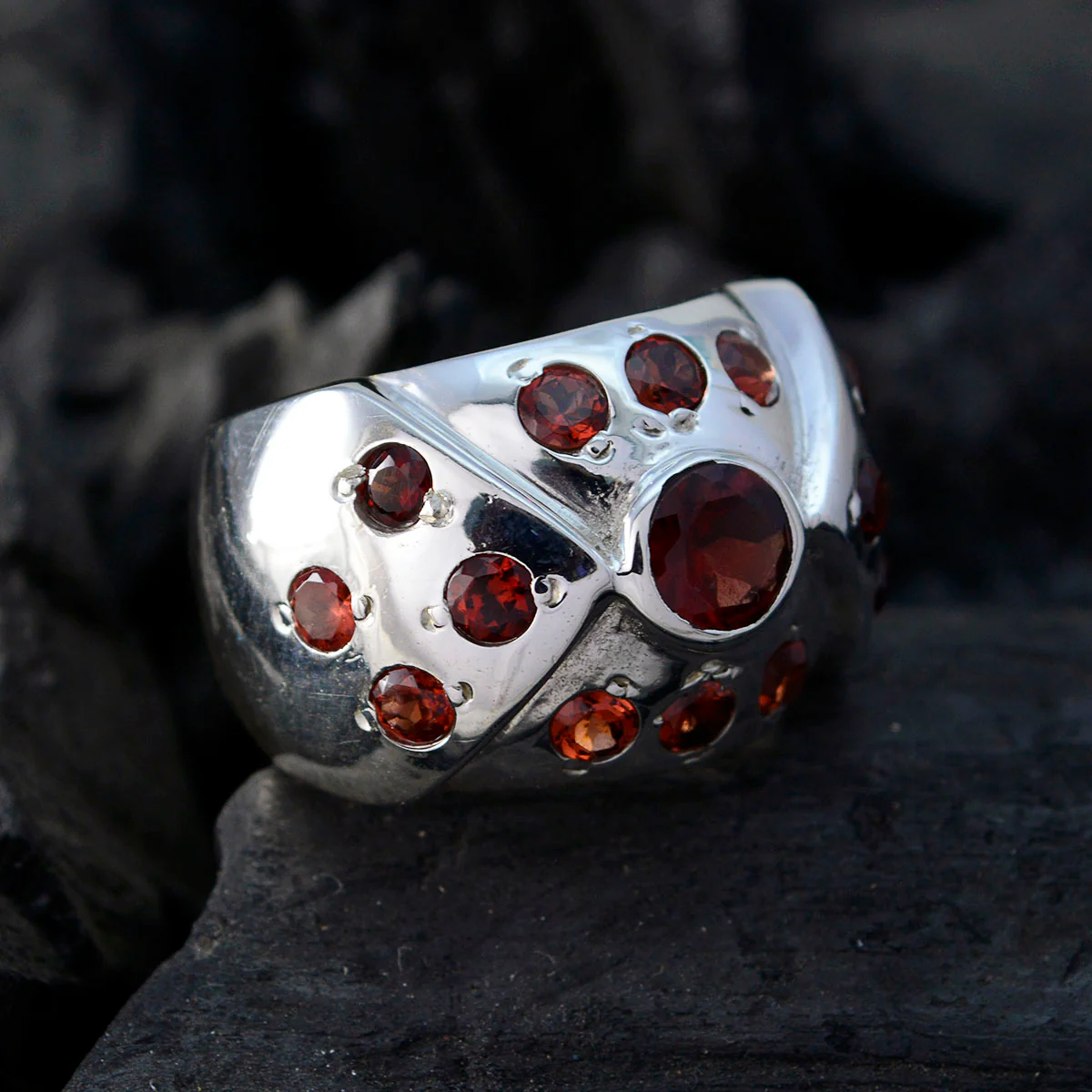Garnet multiple German 925 Silver Red Gems Chunky Ethnic Ring Jewelry - Image 5
