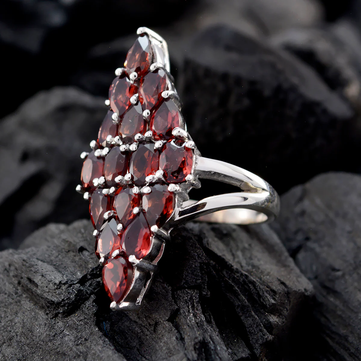 Garnet multiple Italian 925 Sterling Silver Red Gems Statement antique Ring Jewelry - Image 4
