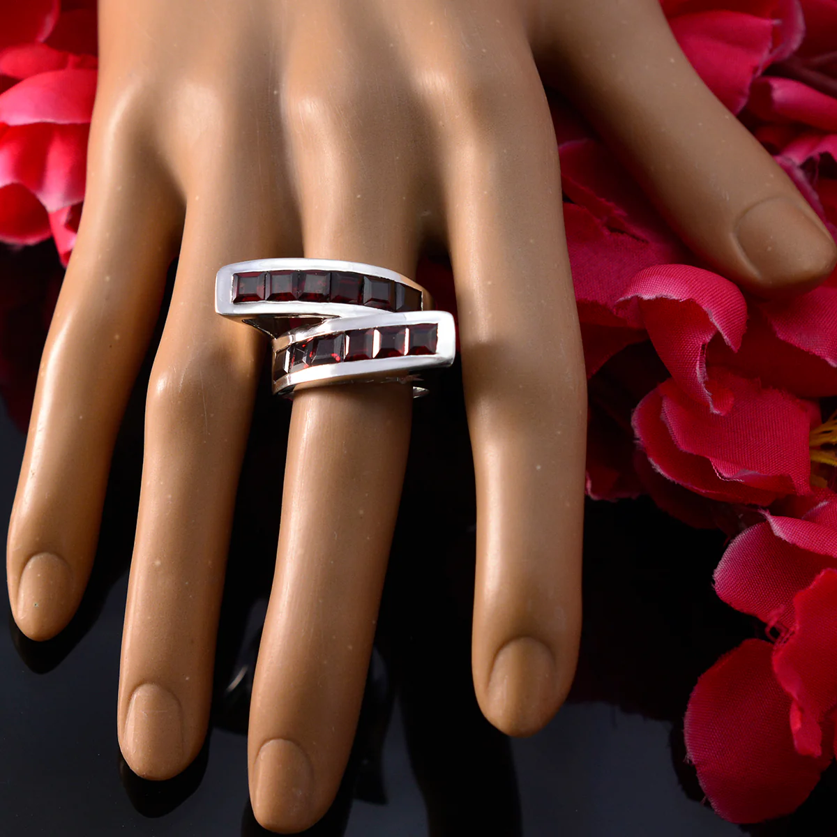 Garnet multiple Italian 925 Sterling Silver Red Gemstone Statement Artisan Ring Jewellery - Image 5