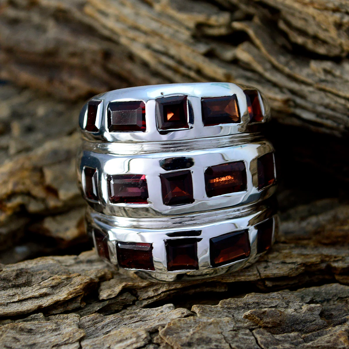 Garnet multiple Italian Silver Red Gemstones Chunky Cocktail Ring Jewellery - Image 3